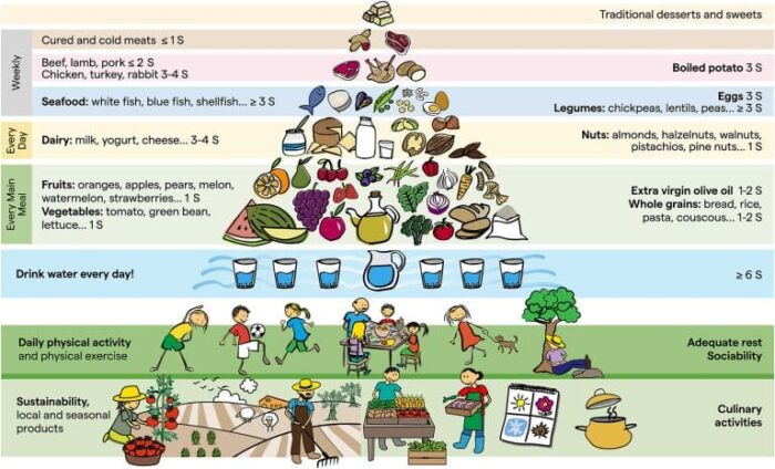 🌿👦👧 Ontdek de nieuwe mediterrane voedings- en leefstijl piramide voor kinderen en tieners 🍎🥗
Experts hebben een piramide ontwikkeld die specifiek gericht is op jongeren om een gezonde voeding, een actieve levensstijl en het respect voor het milieu te bevorderen.

🔍 Wist je dat?
❌ 80% van de kinderen consumeert te veel toegevoegde suikers
❌ Slechts 1 op de 10 eet genoeg fruit en groenten

De mediterrane voeding kan deze trend keren:
📊 Belangrijke voordelen:
✔️ -30% kans op kinderlijke obesitas
✔️ +60% betere schoolprestaties
✔️ -40% risico op chronische ziekten op volwassen leeftijd

De basisprincipes van de mediterrane piramide voor jongeren:
• 💧 Drink minstens 6 glazen water per dag
• 🍎🥦 Eet fruit, groenten, volle granen en extra vergine olijfolie bij elke maaltijd
• 🧀🥛 3-4 porties zuivel per dag (melk, yoghurt, kaas)
• 🌰 1 portie noten per dag (walnoten, amandelen, pistachenoten,...)
• 🐟🍤 Meer dan 3 porties vis en/of schaaldieren per week
• 🌱 Meer dan 3 porties peulvruchten per week (linzen, kikkererwten,...)
• 🥔 3 porties gekookte aardappelen per week
• 🍖 Minder dan twee keer per week rood vlees (rundvlees, lamsvlees, varkensvlees...)
• 🍗 3-4 porties wit vlees per week (kip, kalkoen, konijn,...)
• 🥓 Minder dan één portie vleeswaren per week
• 🍬 Beperk de consumptie van snoep

🧠💪 Deze voeding bevordert:
• Betere concentratie (+15% cognitieve vaardigheden bij goed gevoede kinderen)
• Optimale bot- en spierontwikkeling
• Stabieler humeur en betere slaapkwaliteit

⚽ Vergeet niet:
👉 Minstens 60 minuten lichaamsbeweging per dag
👉 Drink vooral water (vermijd frisdranken en industriële sappen)
👉 Eten met het gezin bevordert betere eetgewoonten
